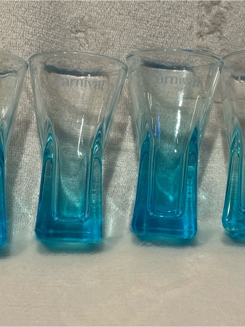 Carnival Cruise Line Shot Glass Blue Etched Barware Shot Of The Day Set Of 4